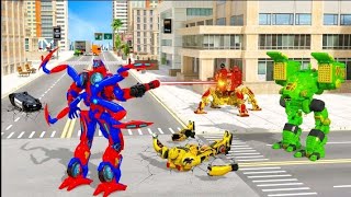 Spider Robot Battle in City – Green Mech & Yellow Hero Defeated! screenshot 2