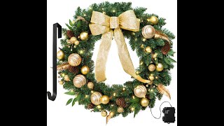 Artificial Christmas Wreaths With 50 Battery Operated Led Lights And Christmas Hanger shorts