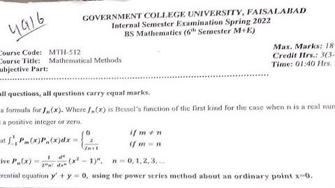 Mathematical methods paper solution GCUF main campus | BS Math 6th semester | MSc Math 2nd semester