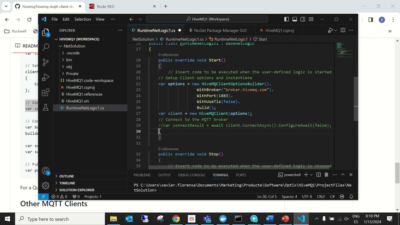 FactoryTalk Optix Mqtt client with HiveMQ NuGet package