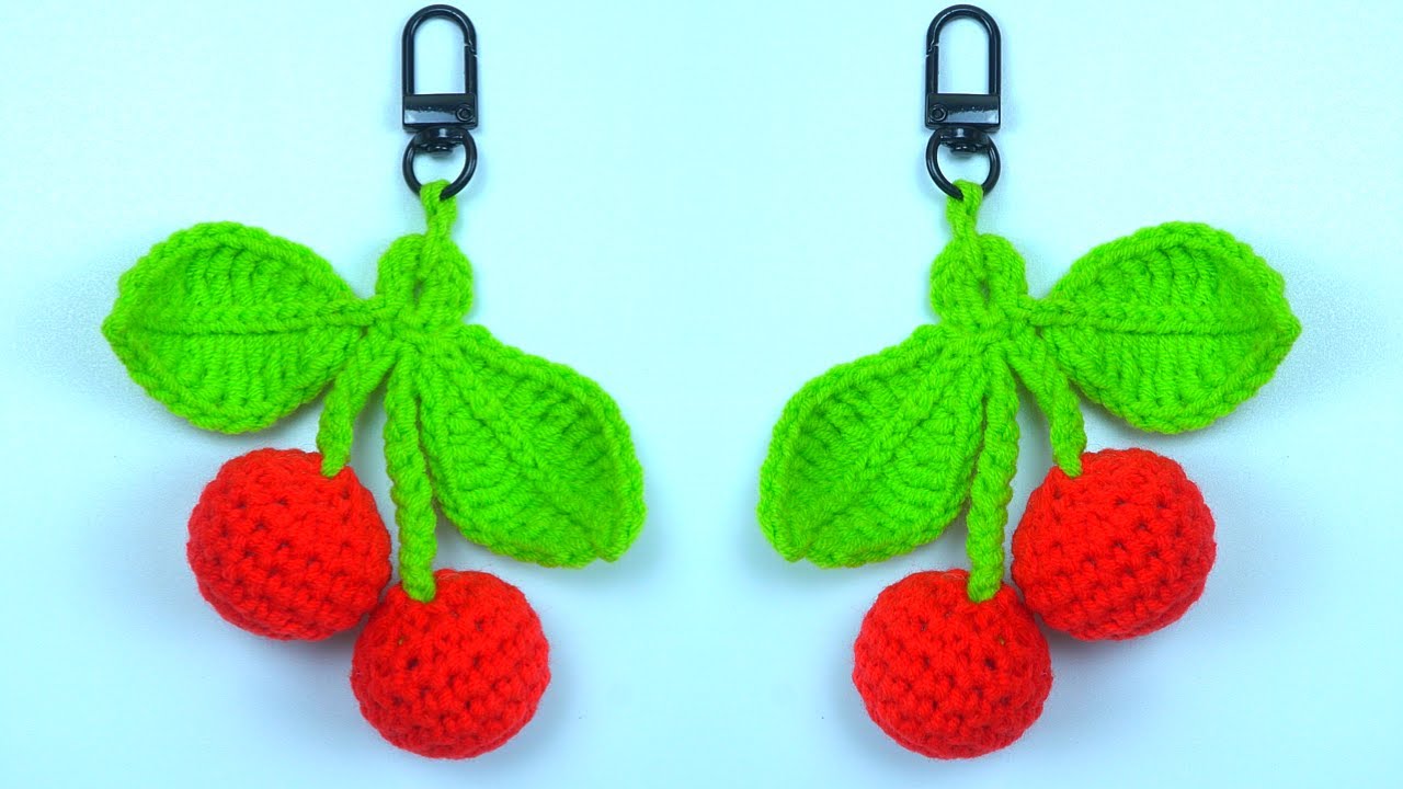 very easy crochet cherry keychain for beginners | Crochet keychain ...