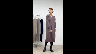 【ROSSO】【一部WEB限定カラー】カシミヤ混ラムウールVネックニットワンピース