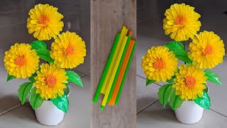 Cara membuat bunga dahlia dari sedotan | flowers from straw