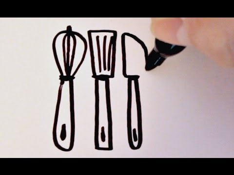 How to Draw Cartoon Kitchen Utensils - YouTube