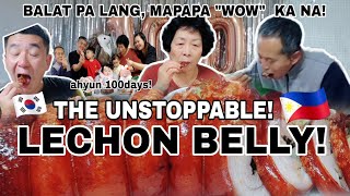 KOREAN FAMILY ENJOYS LECHON BELLY | BALAT PALANG MAPAPAWOW NA SA SARAP! | FILIPINO FOOD