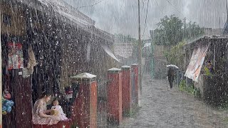 Super Heavy Rain in my village | non-stop rain all day, fell asleep immediately to the sound of rain