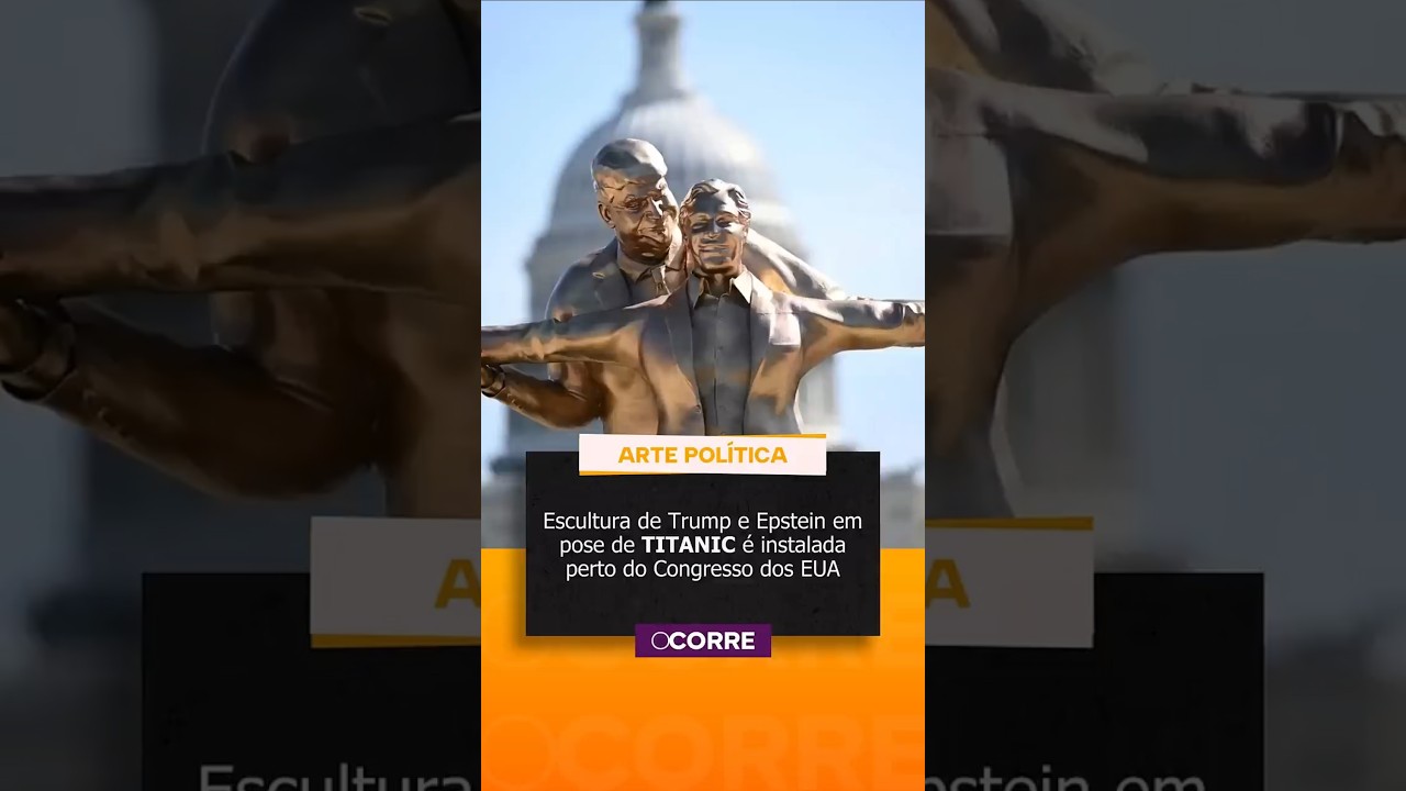 Escultura de Trump e Epstein em pose de TITANIC é instalada perto do Congresso dos EUA