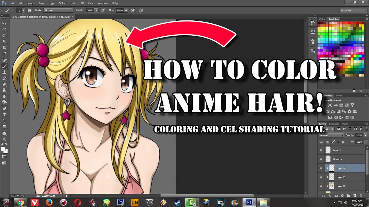 How to Color Anime Hair in Photoshop CS6 - Coloring and Cel Shading