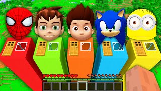 I found SUPER LONG HOUSE INSIDE PAW PATROL RYDER vs BEN 10 vs SONIC SPIDER MAN Minions in Minecraft