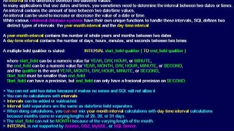 SQL 057 Data Types, Time Interval Data, An Overview