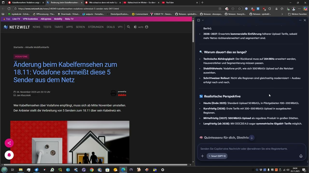 Vodafone schaltet weitere fünf SD Sender ab, zugunsten von mehr Upload Bandbreite - 500 Mbit ab 2027
