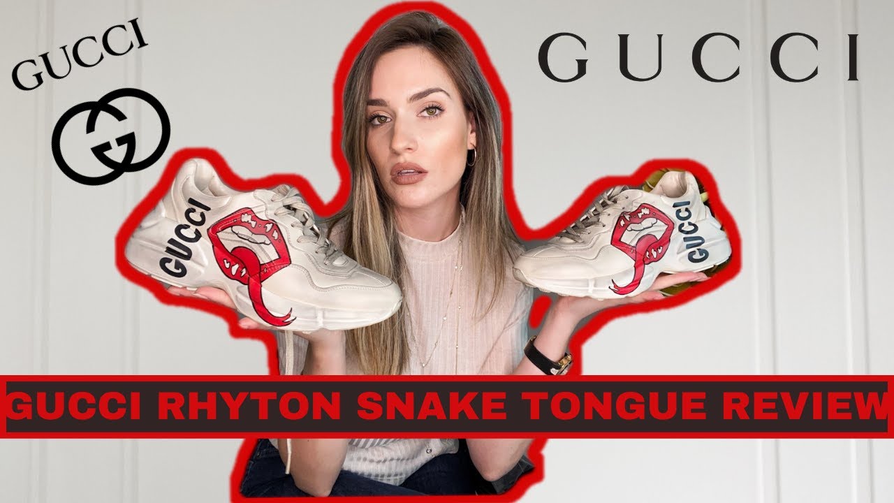 GUCCI Rhyton Printed Distressed Leather Sneakers Red Lips Review