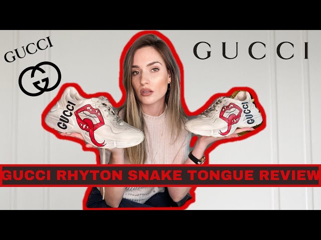 GUCCI Rhyton Printed Distressed Leather Sneakers Red Lips Review