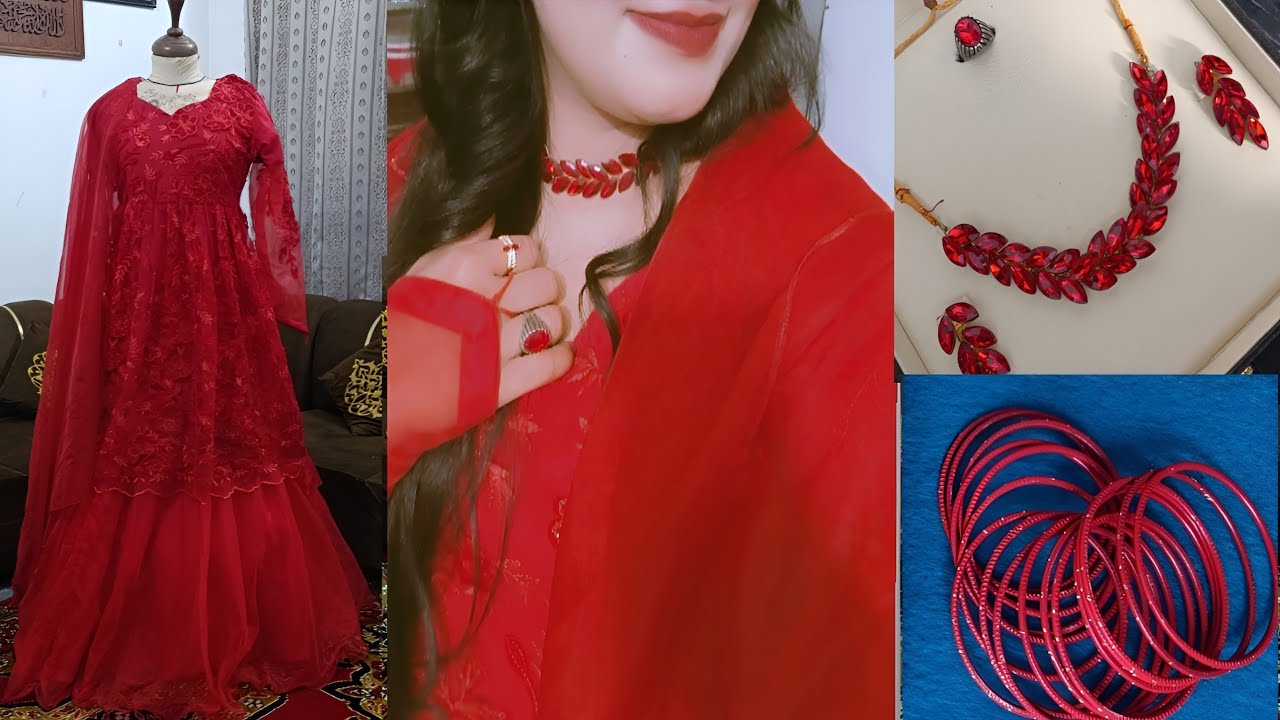 Red Rose Gawun & Lehnga along  Elegant Jewellery Wedding Special Outfit😍by Nayab Gulshan!!!