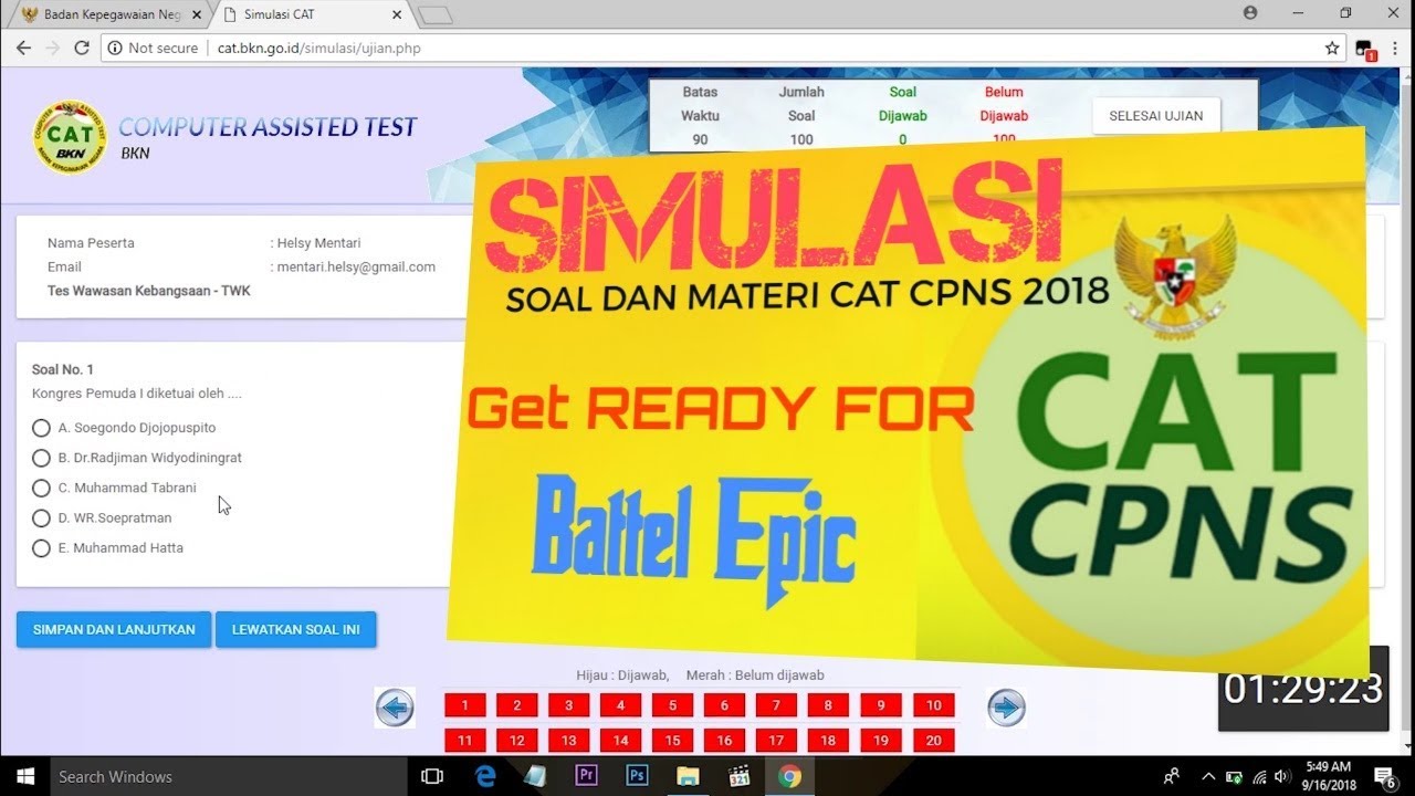  Simulasi  CAT  CPNS 2021 dari BKN YouTube