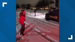Avon police officers battle kids in impromptu snowball fight