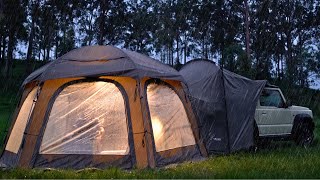 Solo Camping in Heavy Rain with My Biggest Tent | Suzuki Jimny | ASMR | Fresh Tea