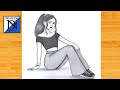 How to draw a cute girl sitting step by step  pencil sketch for beginner  sitting girl drawing