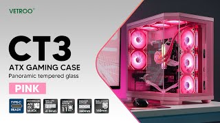 Vetroo Ct3 Atx Gaming Computer Pc Case - Pink