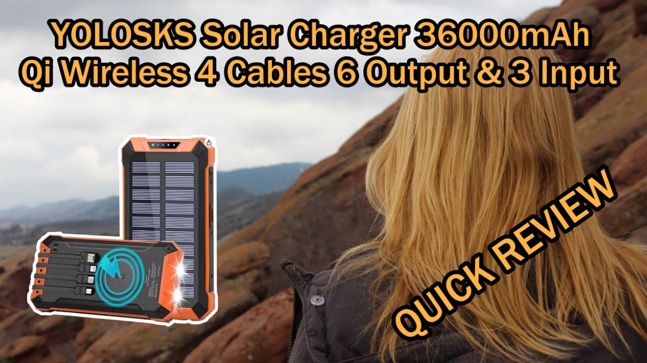 YOLOSKS Solar Charger (Model WEP82) 36000mAh Qi Wireless 4 Cables 6