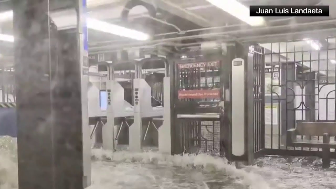 WILD VIDEO: Flooding on NYC subway platform, inside trains - YouTube