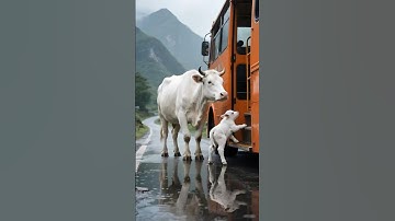 Cow and her calf saved bus passengers from flood 😱 #ai #cow #rescue