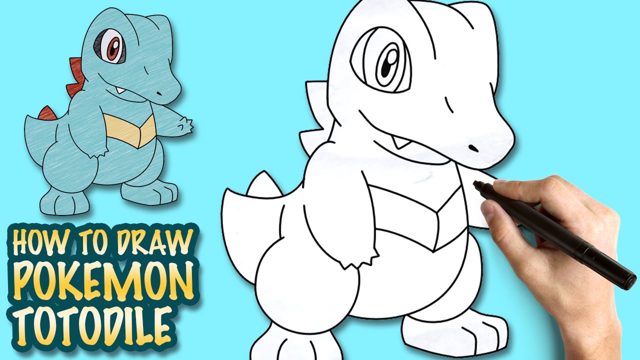 How to draw Pokemon Totodile - Easy step-by-step drawing lessons for