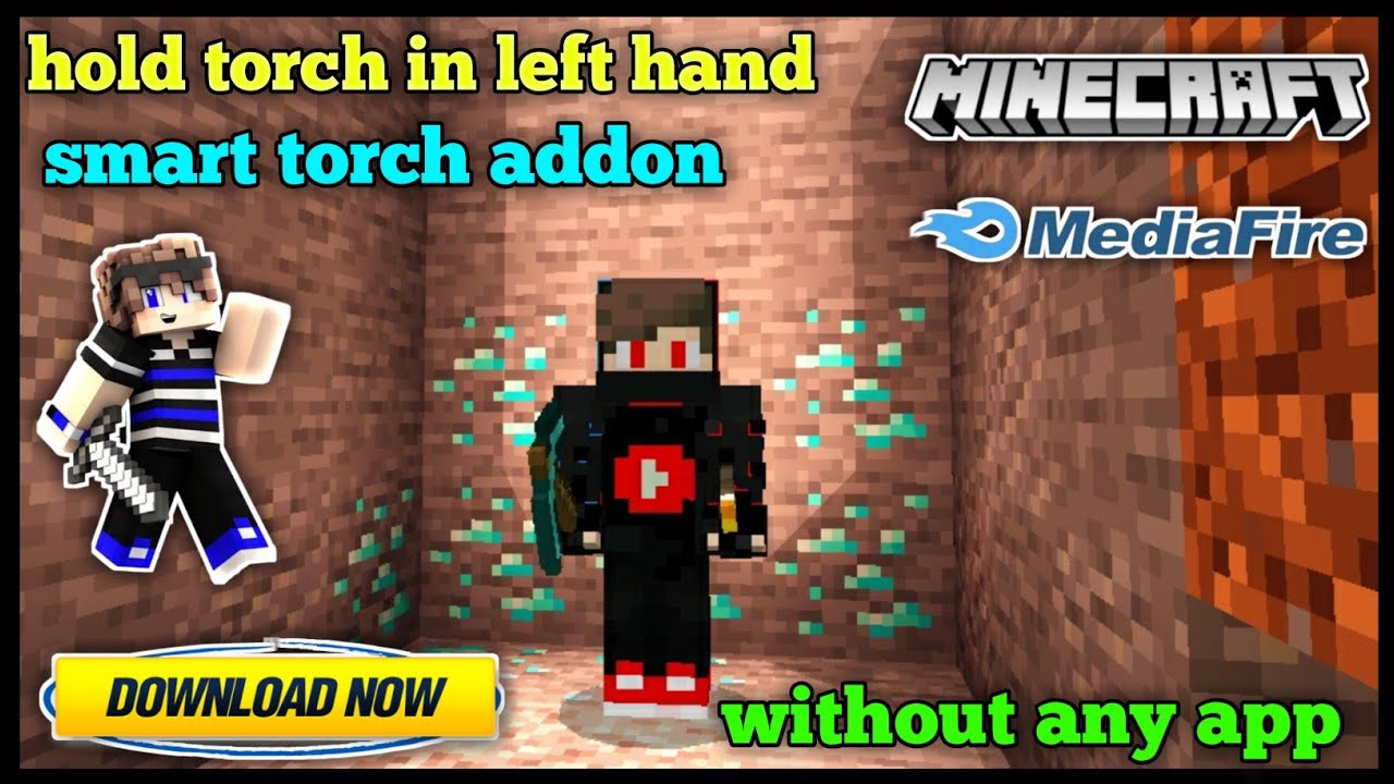 how to hold torch in left hand || smart torch addon || in minecraft pe