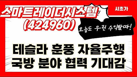 스마트레이더시스템(424960) 테슬라 훈풍 자율주행 국방 분야 협력 기대감