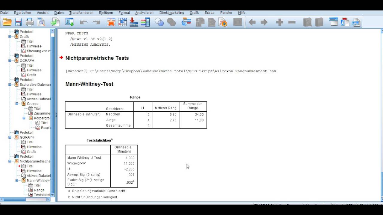 Wilcoxon Rangsummentest U Test Mit Spss Youtube