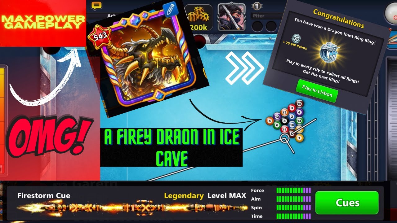 HELLKITE FIRESTORM DRAGON WITH FULL POWER IN 8 BALL POOL - DRAGON HUNT ICE CAVE GAMEPLAY