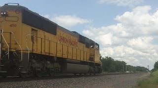 UP 4150 & 4810 Lead a Stack Train, Grand Mound, IA