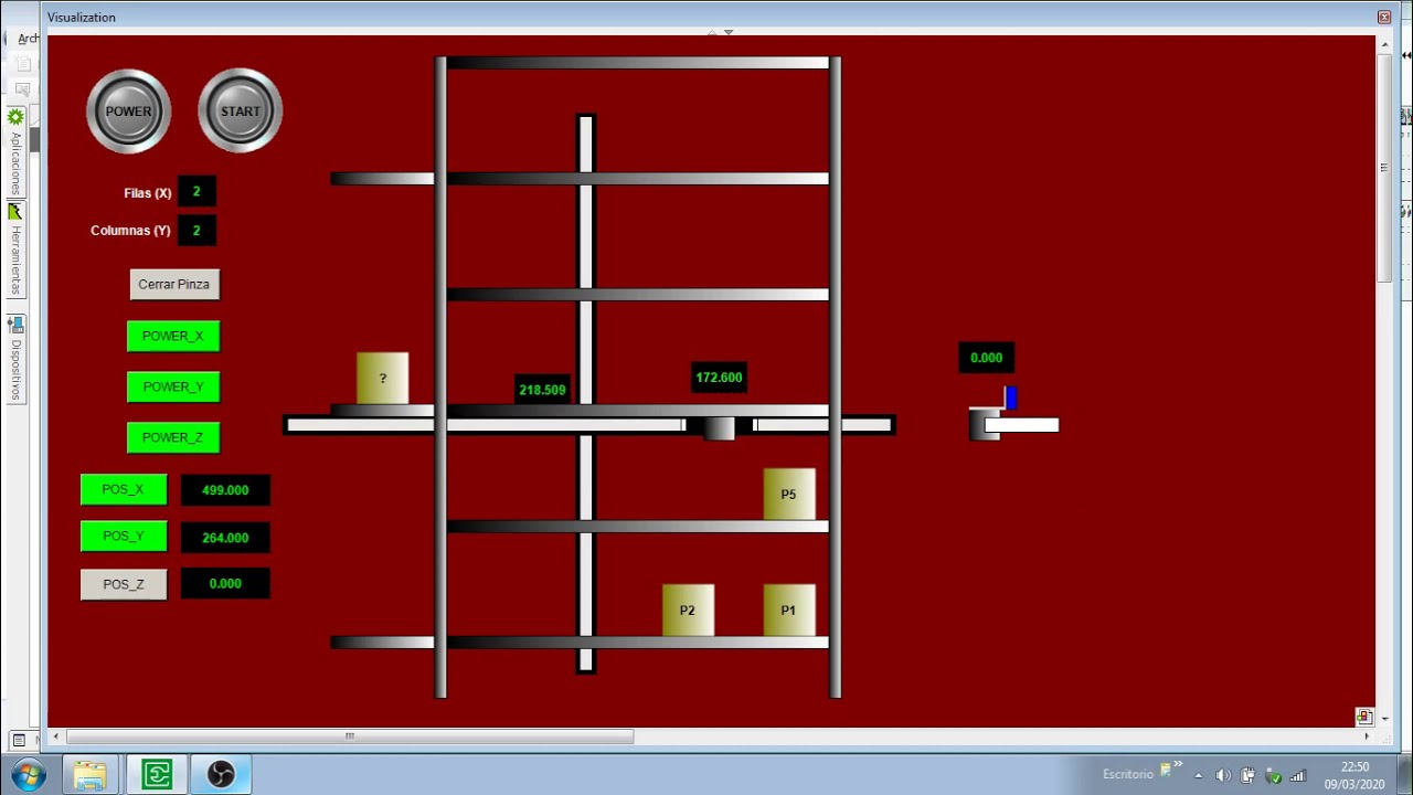 Motion Control almacén 3 ejes SIMULADO (vídeo 1) SoMachine (codesys