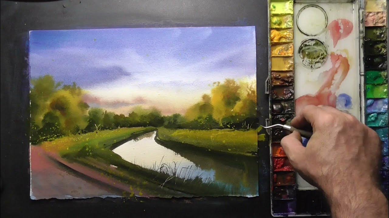 How to paint landscape in watercolor painting demo by javid tabatabaei