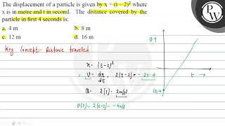 The displacement of a particle is given by \( x=(t-2)^{2} \) where \( x \) is in metre and \( t \...