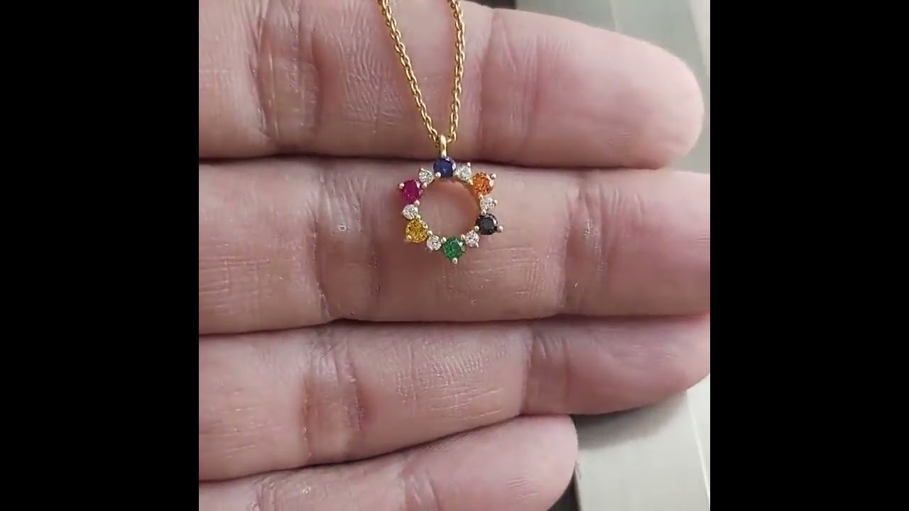 Unique Gold Charm, Diamond Gemstone Charm Necklace, Multi Stone Floral Diamond, UncommonJewelsIN