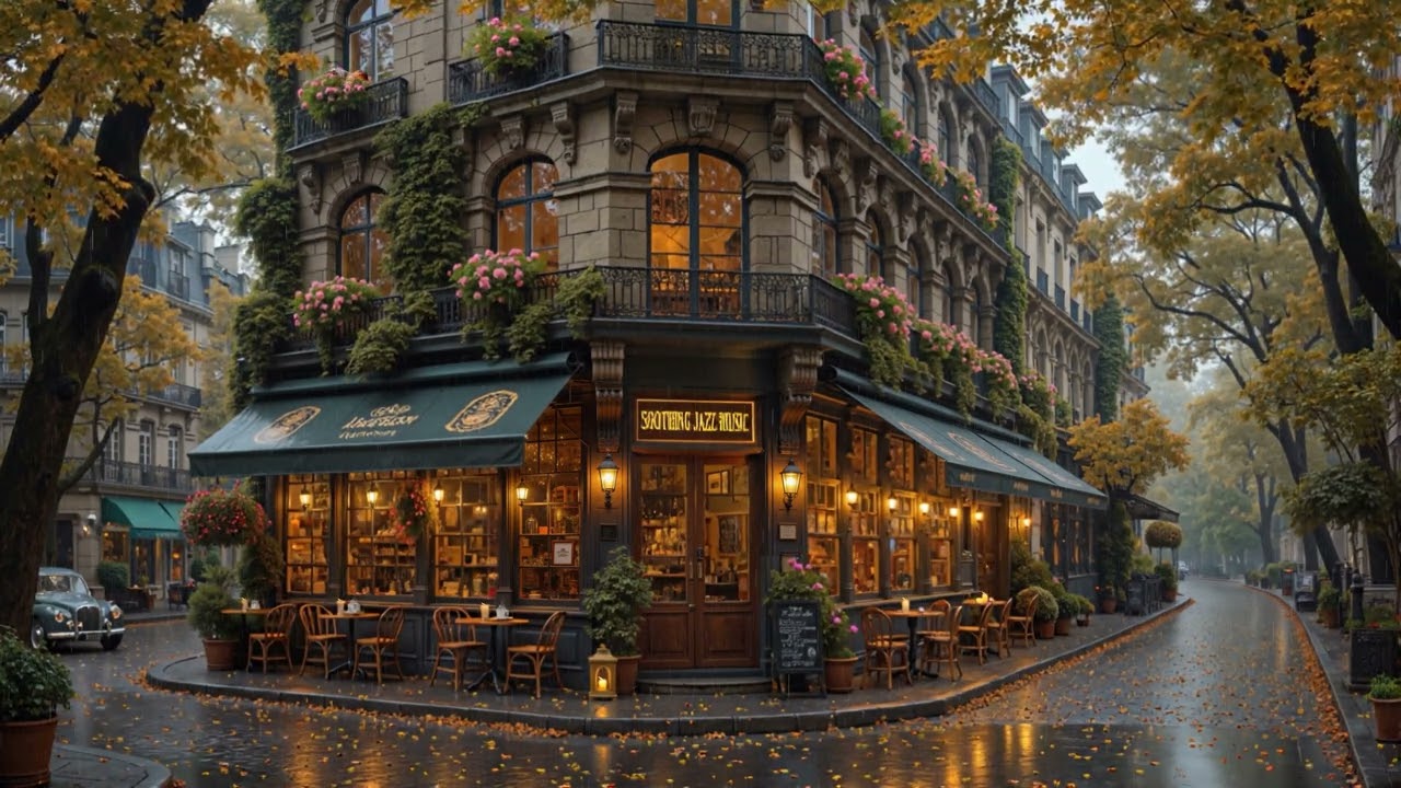 Autumn Jazz Rainy ☕ Autumn Street Cafe Space & Nostalgic Piano Jazz for Studying and Relaxing 🌧️