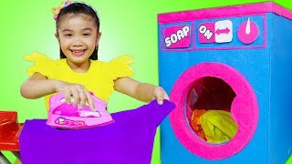 Hana Pretend Play Cleaning with Giant Cardboard Washing Machine Toy