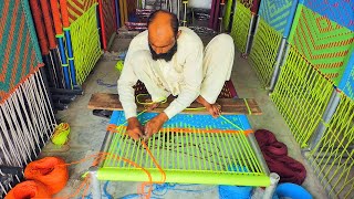 Artistic Technique of Weaving a Cot | Beautifully Designed Nylon Rope Cot Weaving