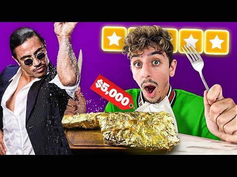 Eating at CELEBRITY Restaurants for 24 Hours! (24K Gold Steak)