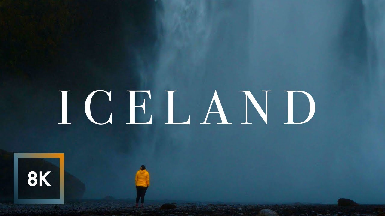 8K Waterfall and River Sounds for Sleep at Skógafoss in Iceland