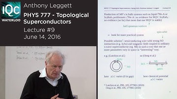 Topological Superconductors (Lecture 9) - Anthony Leggett - 2016