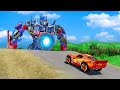 Giant optimus prime portal trap vs pixar cars in beamngdrive transformers challenge