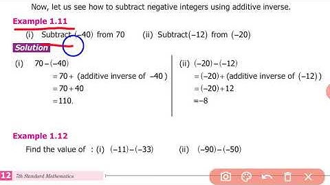 7th Maths | Term-1 | Unit-1 | Number System | Intoduction | Subtraction | Example 1.11,  1.12