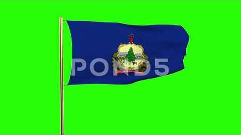 Vermont Flag Waving In The Wind. Green Screen, Alpha Matte. Loopable Animation