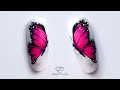 How to paint butterfly nail art. Gel polish free hand butterfly nails. Pink butterfly nail art