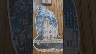 Коллаж-голубь с участниками строительства собора Пресвятой Богородицы г. Алматы.