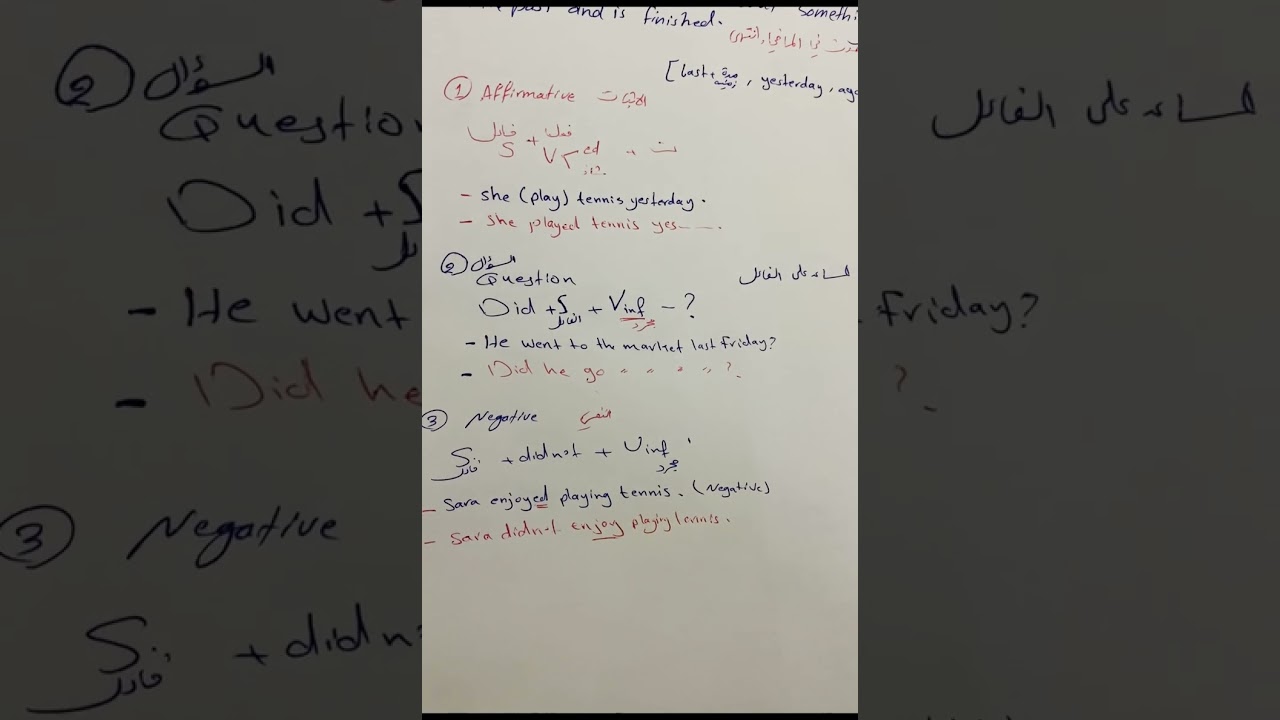 الوحدة الثانية شرح زمن الماضي البسيط مع حل تمارين صفحة 33