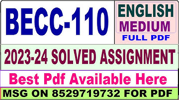 becc 110 solved assignment 2023-24 || becc 110 solved assignment 2024 in English || ignou becc 110