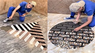 Young Man with great tiling skills Great tiling skills Great technique in construction PART 59.